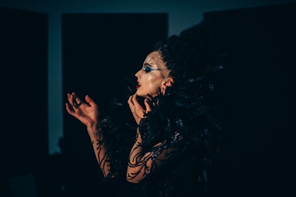 Katherine Sonnekus as Carabosse, dramatic pose in dark costume, side profile.